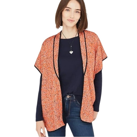 J Jill Belted Quilted‎ Ruana Jacket Kimono Size S-L Orange Paisley Belted Y2K - Picture 1 of 5
